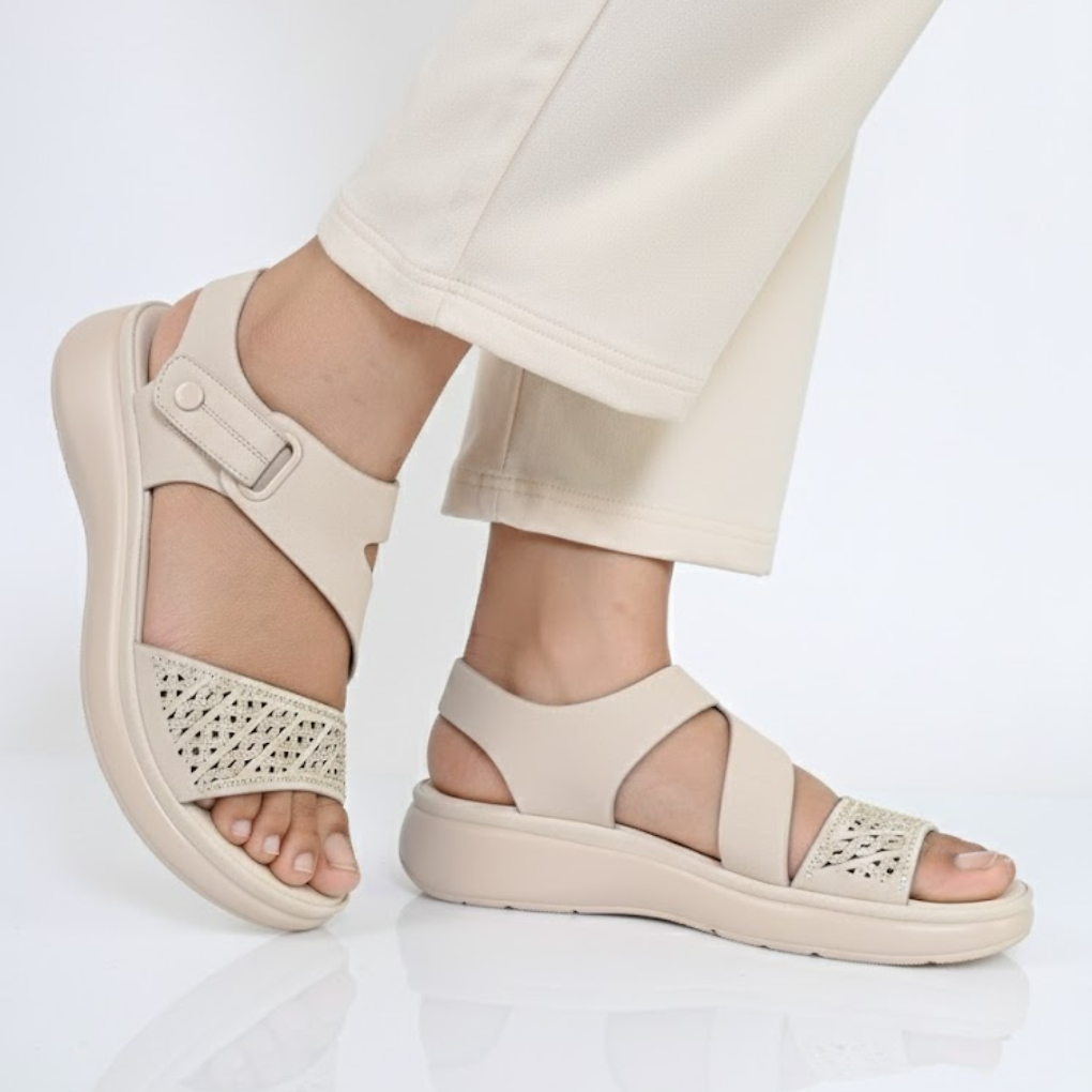 SIKETU StarLuxe Knit Wedge Sandals –Beige Grace Edition